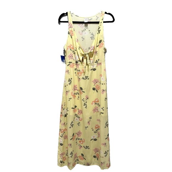 Abound Dresses & Skirts - ABOUND FRONT TIE V-NECK FLORAL MIDI DRESS IN YELLOW MEDIUM